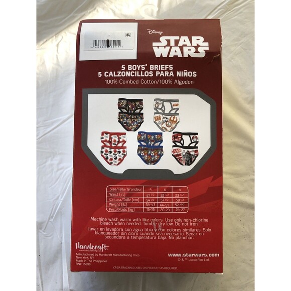 Disney Star Wars Boys Briefs The Last Jedi 5 Pairs Size 8 New in Package - Picture 2 of 3